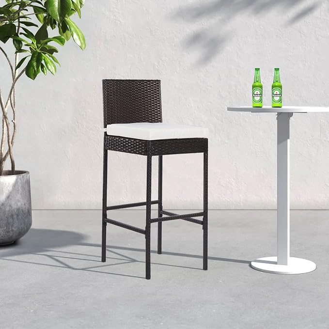 PayLessHere Outdoor Bar Stools Rattan Bar Chairs Set of 2 Wicker Bar stools - Image 6