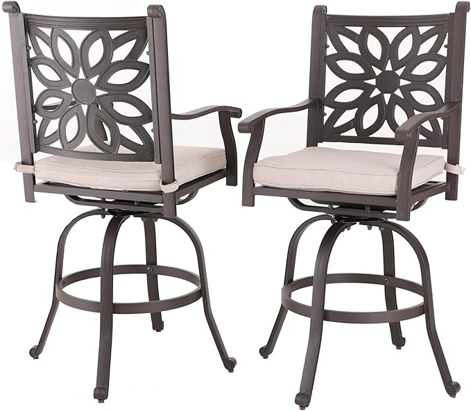 Sophia & William Cast Aluminum Patio Bar Chairs Set of 2, Bar Height Swivel by SophiaWilliam