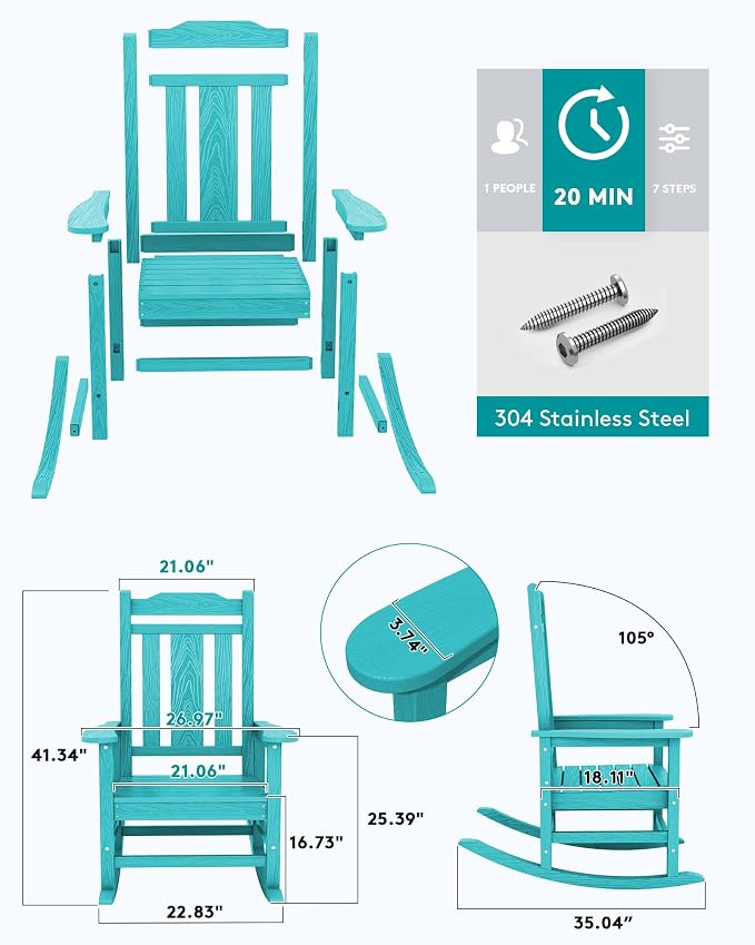 SERWALL Oversized Rocking Chair Set of 4 Outdoor, HDPE Outdoor Rocking Chair - Image 3