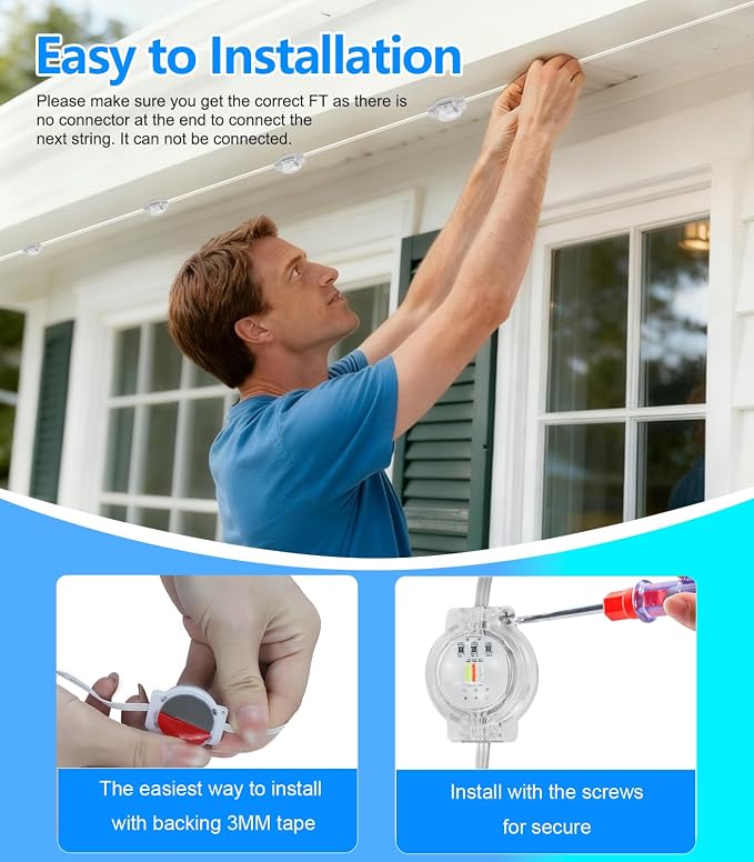 150FT Permanent Outdoor Lights for House, Smart Color Change LED Waterproof - Image 6