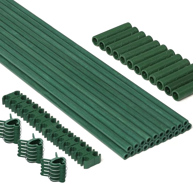 MAXPACE 62pcs Garden Stakes Kit: Includes 20 Sets of Fiberglass Plant Sticks by MAXPACE