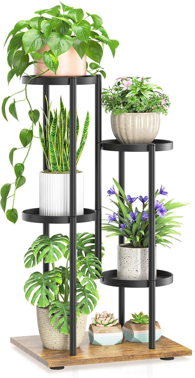 LASZOLA Black 4 Tier Plant Stand Indoor Heavy Duty Metal Planter Flower Holder by LASZOLA