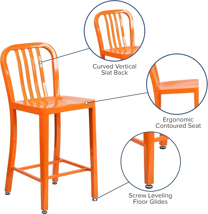 Flash Furniture Commercial Grade 24" High Orange Metal Indoor-Outdoor Counter - Image 7