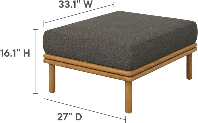 Modway Wren Teak Wood Outdoor Ottoman in Natural Flint Gray - Image 3