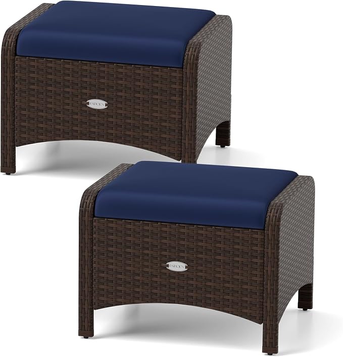 Tangkula 2 Pieces Outdoor Patio PE Wicker Ottomans by TANGKULA