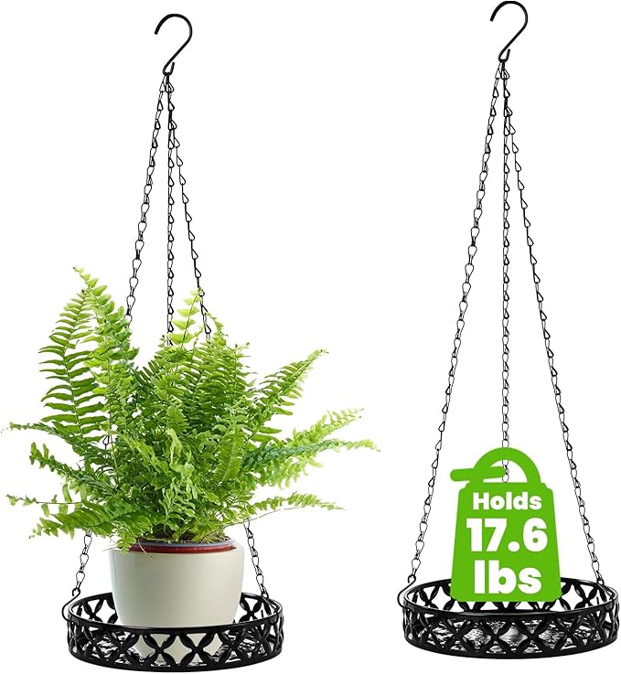 2 Pack Hanging Planters, 9.8 Inch Metal Plant Hanger, Decorative Glossy Black - Image 4