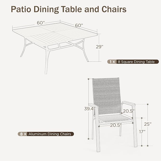 PHI VILLA 9 PCS Patio Dining Set, All-Weather Outdoor Furniture - Image 7