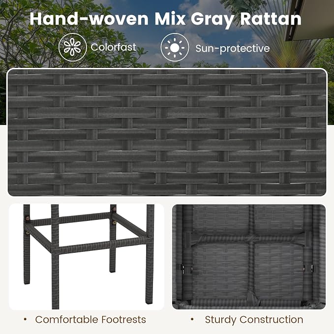 HAPPYGRILL 5 Pieces Outdoor Rattan Bar Set, Patio Wicker Bar Table and 4 Bar - Image 6