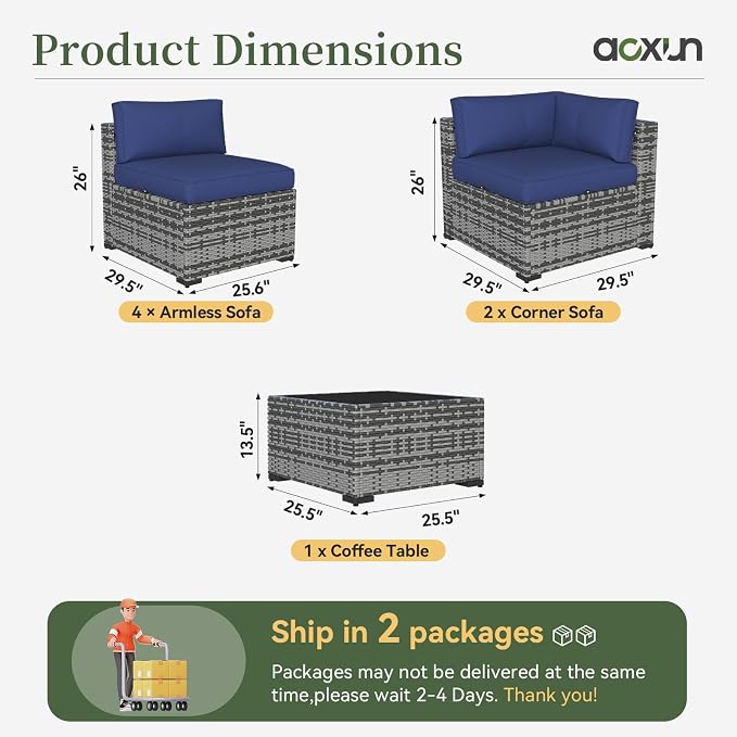 Aoxun 7 Piece Patio Furniture Set Wicker Rattan Patio Conversation Set Outdoor - Image 8