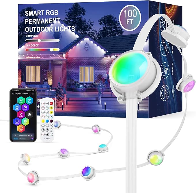 JOH Permanent Outdoor Lights, 100FT Permanent Outdoor Lights by JOH