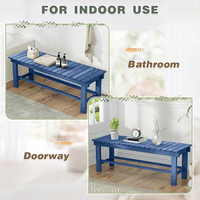 Outdoor Garden Wood Bench, 2-Person Weatherproof Wooden Bench Park Narrow Bench - Image 7
