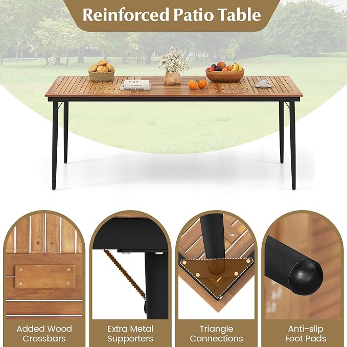 Tangkula 79" Acacia Wood Outdoor Dining Table - Image 8
