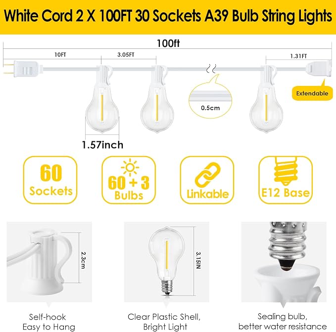 200FT Outdoor String Lights, LED Patio Lights - Image 4
