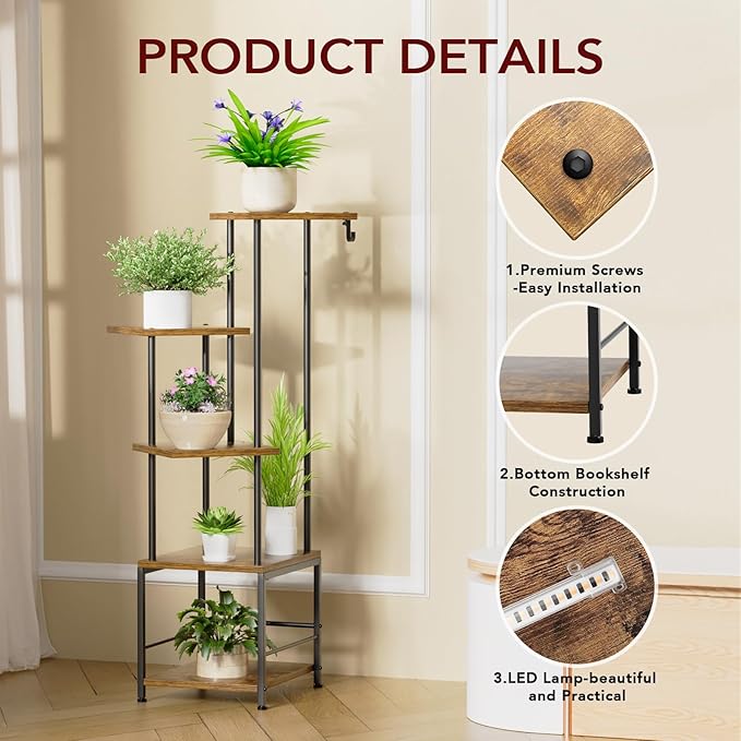 Plant Stand Indoor with Grow Light, 5-Tiered Tall Plant Stand Indoor, Metal - Image 5