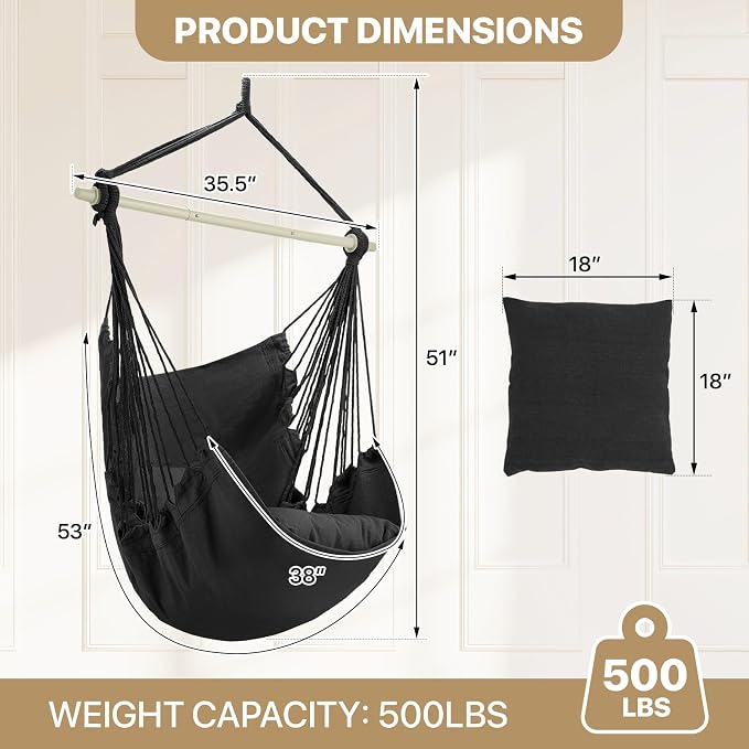 MoNiBloom Hammock Chair Hanging Rope Swing w/2 Cushions, Boho Macrame Hanging - Image 2