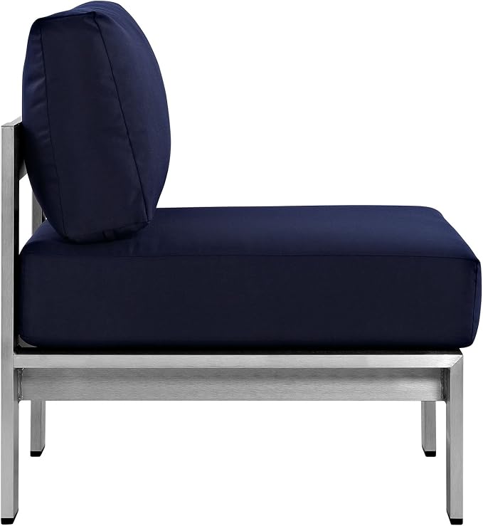 Modway Shore 3-Piece Aluminum Outdoor Patio Furniture Set in Silver Navy - Image 3