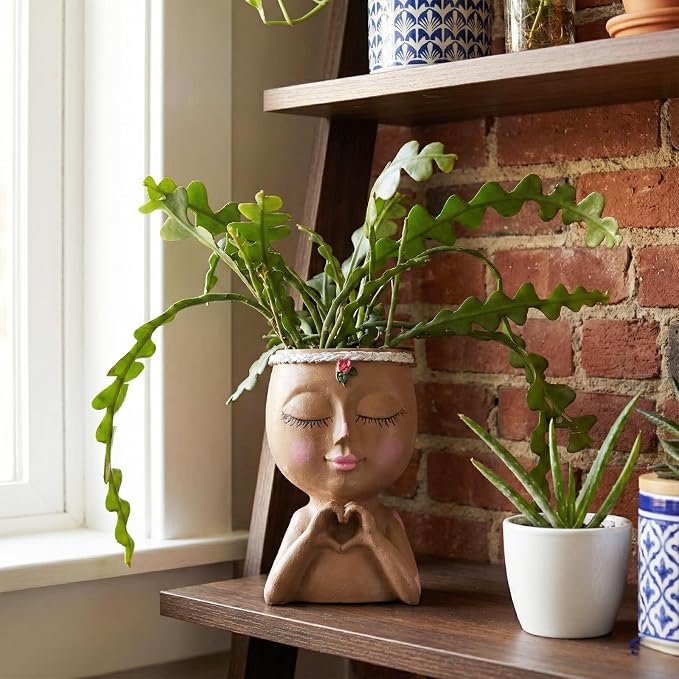 Face Planter Pot with Heart Hands, Resin Head Planter - Image 4