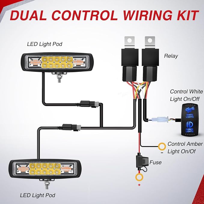 Nilight LED Light Pods 2PCS 6 Inch 60W Amber White 3 Lighting Modes Fog Lights - Image 4