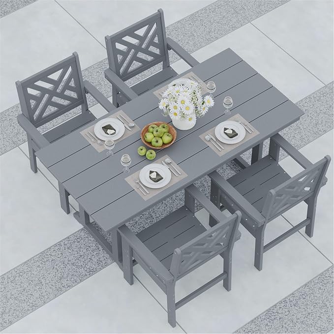 5-Piece Outdoor Dining Set, HDPE All-Weather Patio Table and Chairs Set by BIVODA