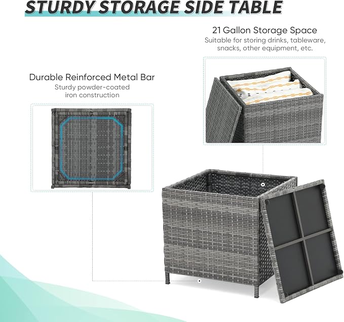 Verano Garden Outdoor Wicker Side Table, Small Storage Rattan Wicker End Table - Image 4
