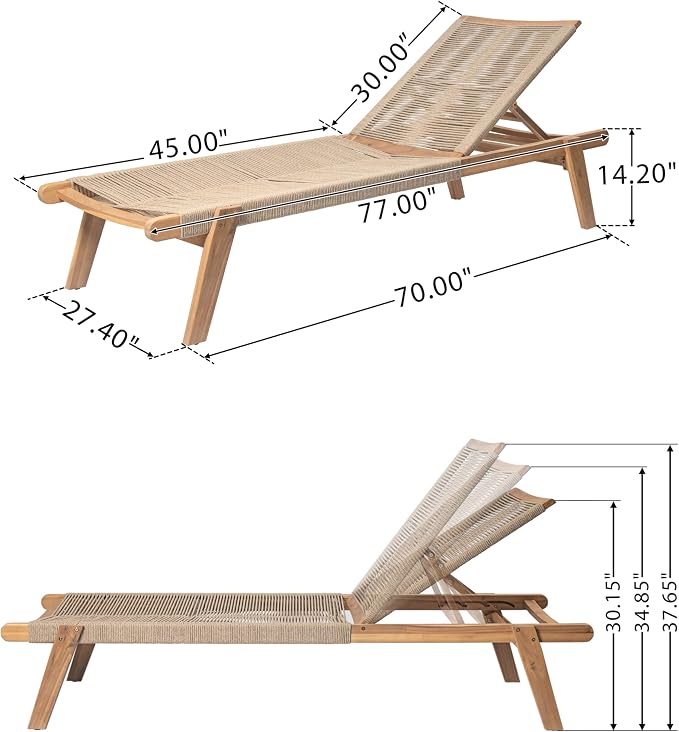 Christopher Knight Home Set of 2 Outdoor Patio Wood Adjustable Chaise Lounges - Image 5