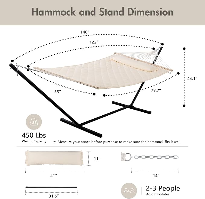 ANOW Outdoor Hammock with 12 Feet Heavy Duty Steel Stand, Two Person Hammock - Image 6