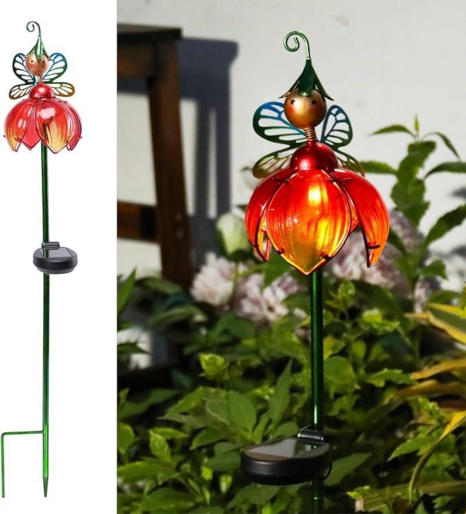 VCUTEKA Solar Garden Lights Metal Flower Decor Colorful Fairy Flowers Solar by VCUTEKA