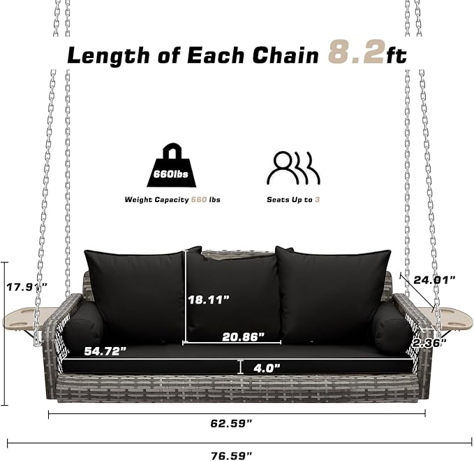 Grepatio Wicker Hanging Porch Swing - Image 7