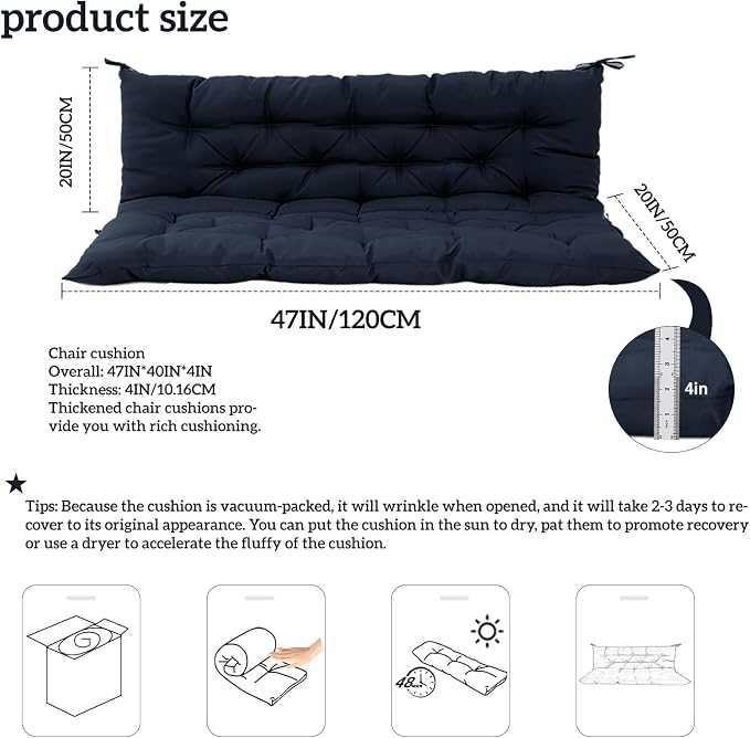 Outside Benches Cushion with Backrest, Thicken Waterproof Swing Cushions 2/3 - Image 5