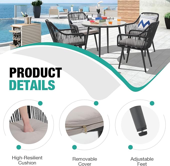 Patiorama 5-Piece Patio Dining Set, Outdoor Dining Table Chair Set, All-Weather - Image 5