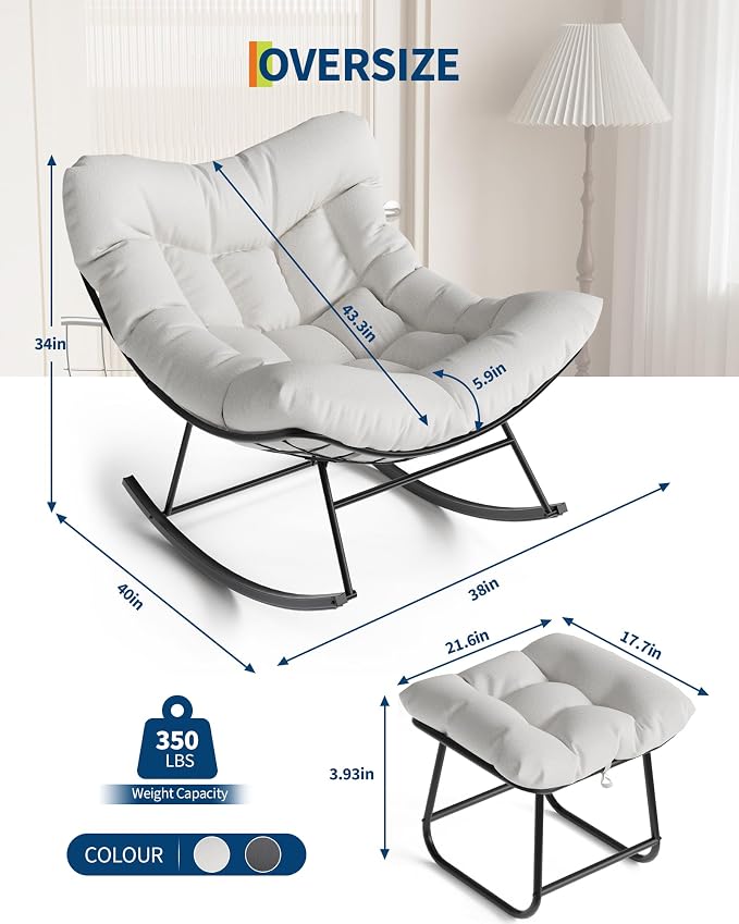 GarveeLife Outdoor Oversized Papasan Rocking Chair - Image 3