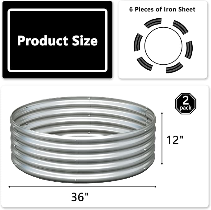 3x3x1ft Galvanized Round Raised Garden Bed, Outdoor Planter Box Metal Patio Kit - Image 2