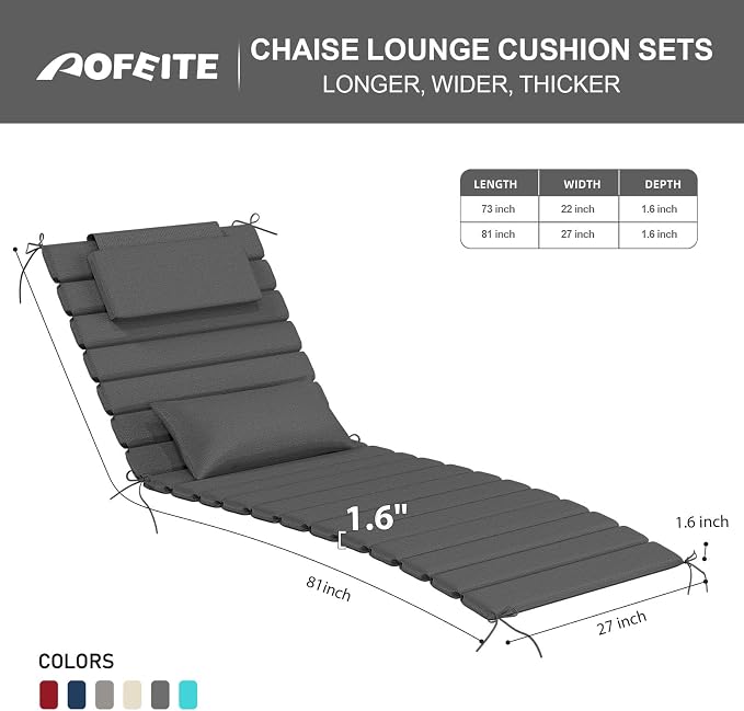 2PCS Outdoor Water-Resistant Olefin Chaise Lounge Cushions - Image 3