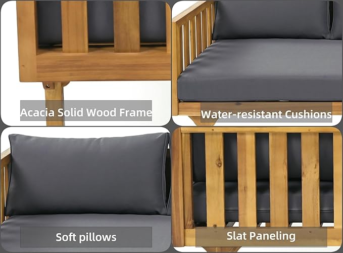 Merax Outdoor 3 Seater Daybed, Acacia Wood Day Bed Couch Sofa - Image 5