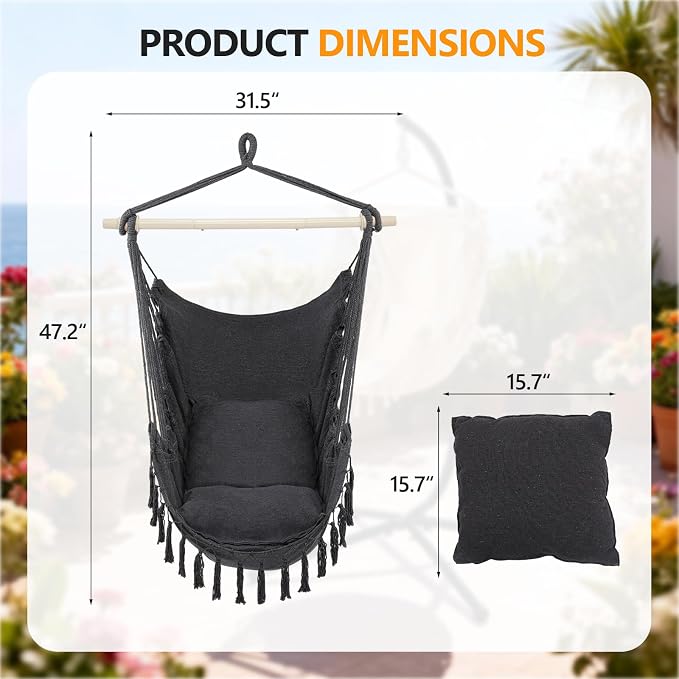 ONCLOUD Hammock Chair Hanging Rope Swing, Load Capacity Up to 550 LBS Macrame - Image 7