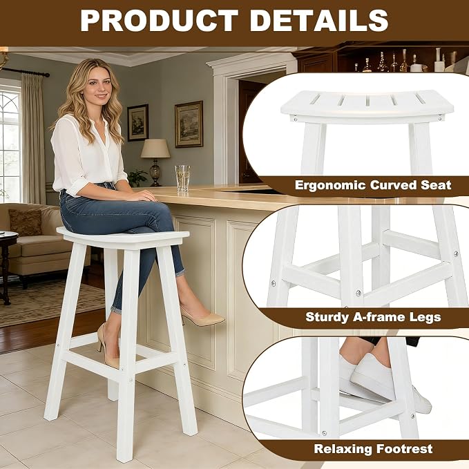 3-Piece Outdoor Bar Table Set, HDPE Patio Dining Set, 1 Round Bar Table & 2 Bar - Image 4