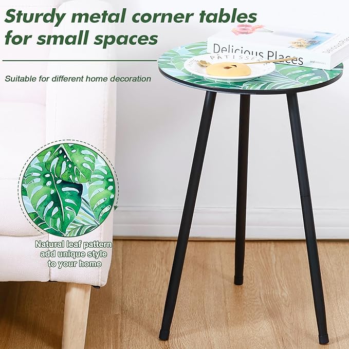 Metal Outdoor Side Tables Set of Two Small Outside Round End Table - Image 4