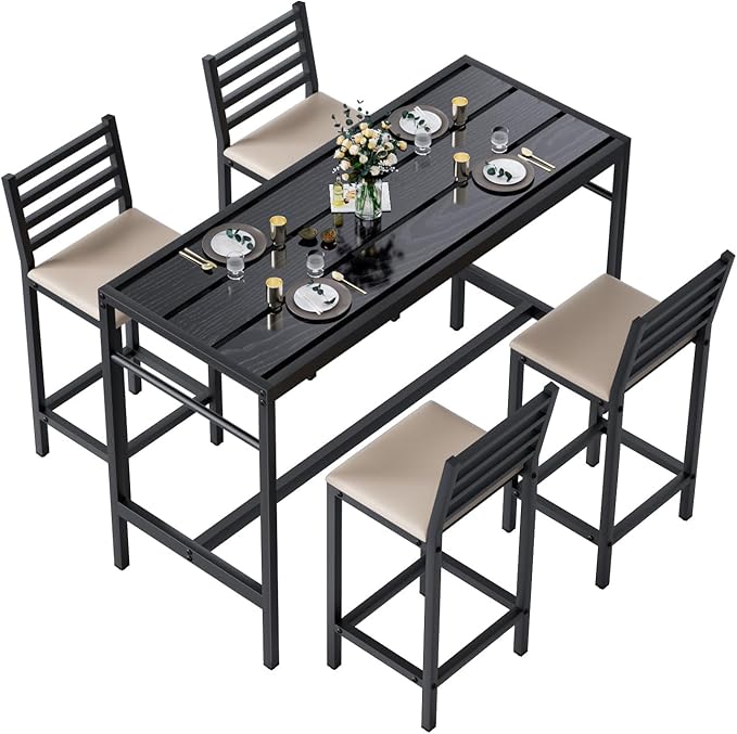 5 Piece Outdoor Patio Bar Set, 54.7" Rectangular Counter Height High Top Bar by Unknown