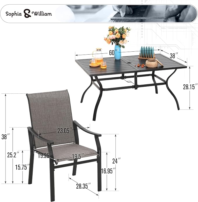 Sophia & William 7 Pieces Patio Dining Set, 6 Quick Dry Textilene Chairs and - Image 7