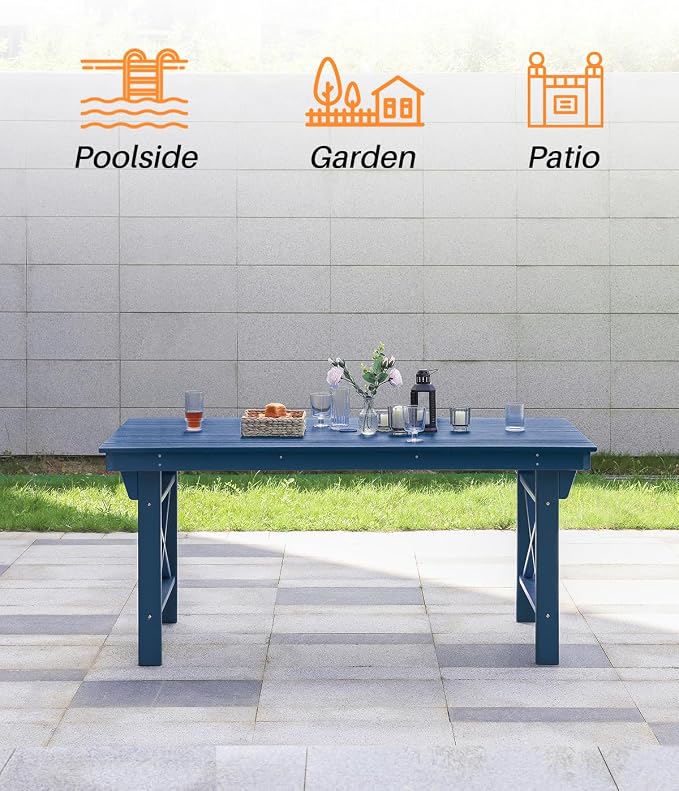 HDPE Outdoor Dining Table, 66.9” Rectangle Patio Dining Table - Image 7