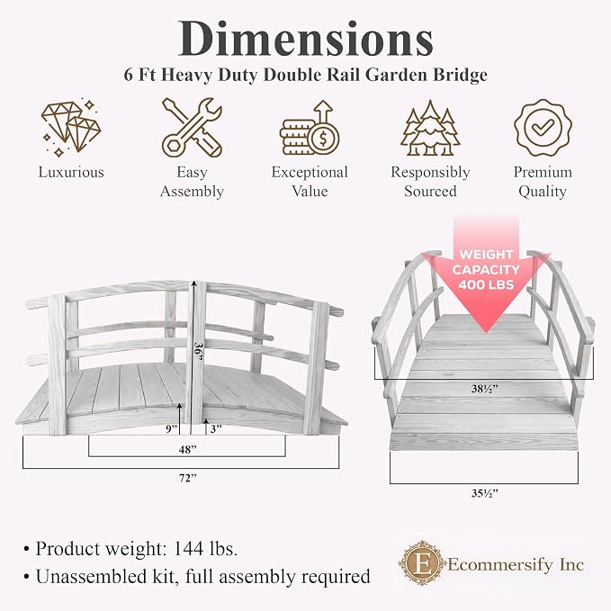 6 FT White Amish Made Garden Bridge - Image 2