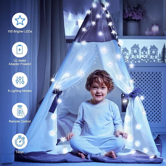 Star String Lights Plug in - 33 ft 100 LED Star Fairy String Lights - Image 2