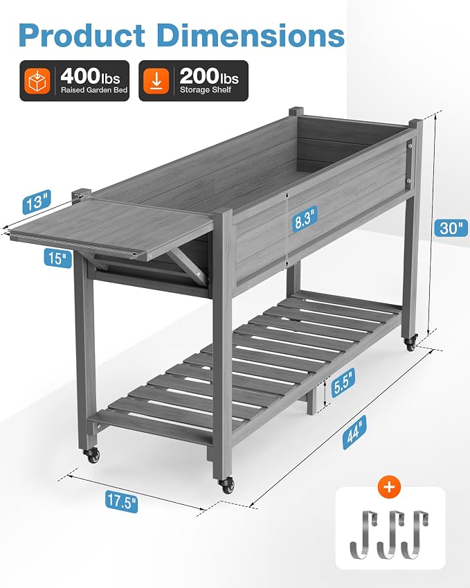 YEFU Raised Garden Bed with Legs: 57x18x30in Weight Capacity 400lb - Image 7