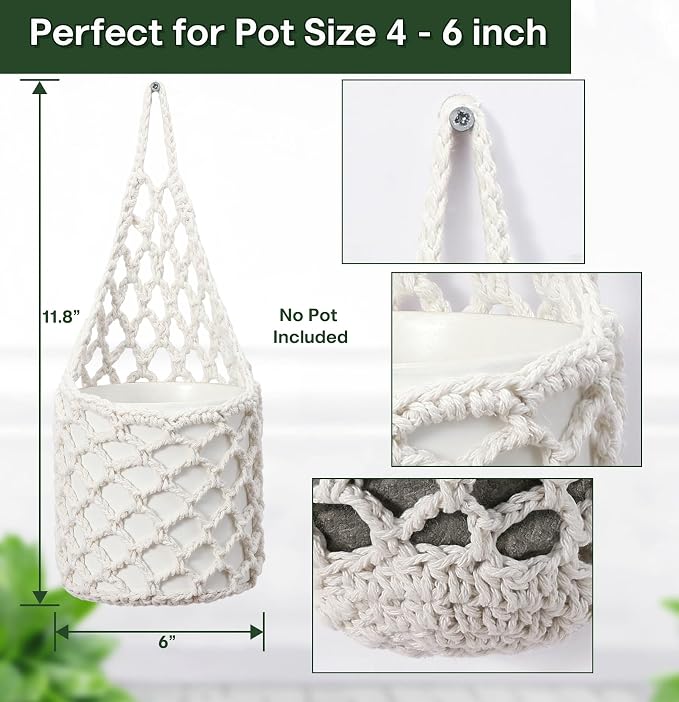 2 Packs Hanging Planters for Indoor Plants up to 6 in., Wall Plant Holder | - Image 7