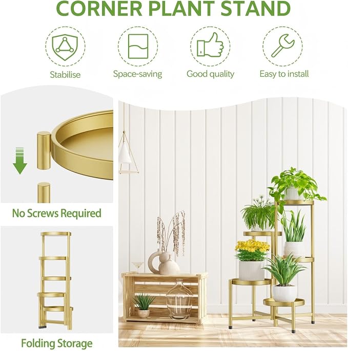 iDavosic.ly 5 Tier Large Plant Stand Indoor, 10 Inch Wide Tall Corner Metal - Image 5
