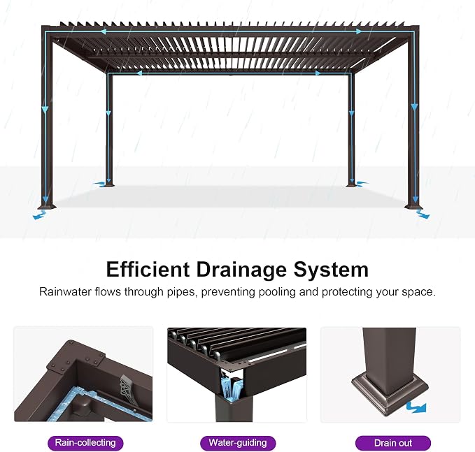 PURPLE LEAF 10' x 16' Louvered Pergola Outdoor Adjustable Louvre Shade Modern - Image 4