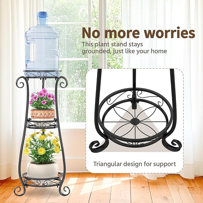LASZOLA 3 Tier Black Metal Plant Stand - Image 3