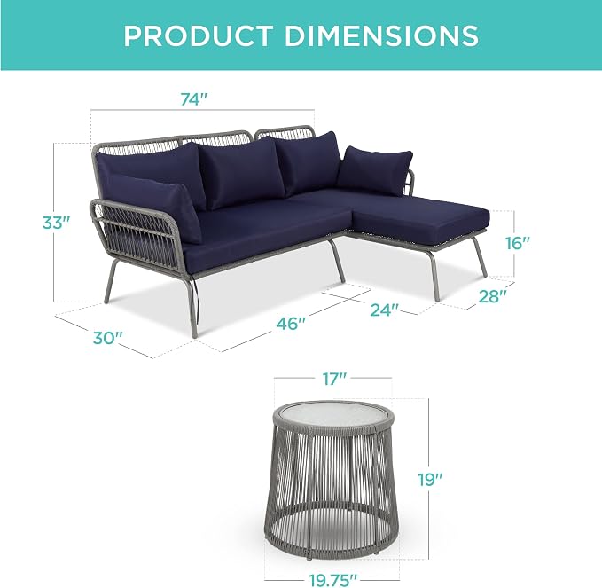 Best Choice Products Outdoor Rope Woven Sectional Patio Furniture L-Shaped - Image 7