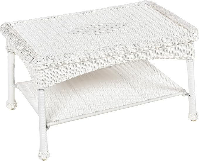 White Wicker Patio Coffee Table by Jeco