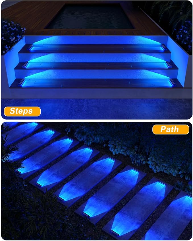 Blue Solar Lights for Outside, 8 Pack Solar Deck Lights Outdoor Waterproof LED - Image 4